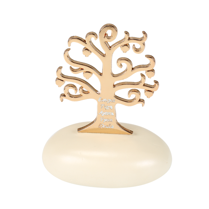 Μπομπονιέρα Γάμου Δέντρο της Ζωής με Ευχές σε Βότσαλο (andronidis)